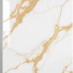 Gloss white PVC wall panel with gold marble veining, fitted in a bathroom