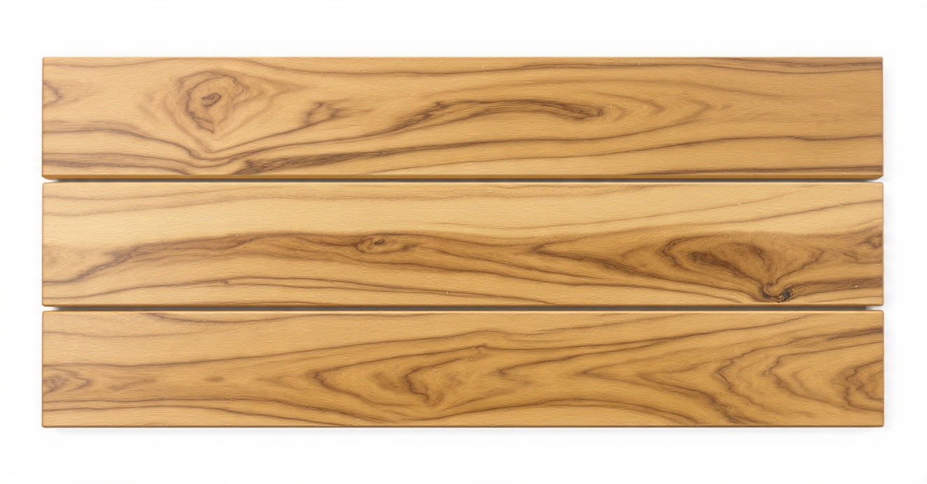 Three wood effect PVC cladding planks with a natural oak grain finish