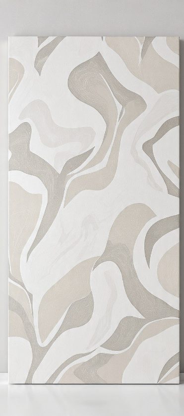 Decorative PVC wall cladding panel with a soft abstract marble pattern in cream and grey