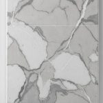 Grey and white marble effect PVC wall panel standing against a light wall