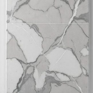 Grey and white marble effect PVC wall panel standing against a light wall